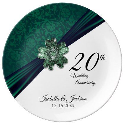 20th Emerald Jewel Wedding Anniversary Keepsake Plate - home gifts ideas decor special unique custom individual customized individualized Wedding Anniversary Ideas, Emerald Wedding Anniversary, Marriage Design, Anniversary Gift Diy, Plate Pattern, Married Gift, Marriage Party, Jewel Wedding, Gift Wedding Anniversary