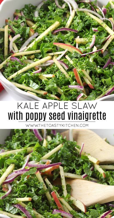 Poppy Seed Vinaigrette, Side Dishes Salads, Kale Apple Salad, Thanksgiving Recipes Drinks, Slaw Salad, Homemade Slaw, Kale Slaw, Recipes Side Dishes, Chopped Kale