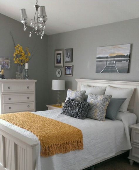 cool gray and yellow bedroom Hotel Bedroom Decor, Grey And White Room, Retreat Bedroom, Yellow Bedroom Decor, Luxurious Interior Design, Yellow Bedroom, Bilik Tidur, غرفة ملابس, Gray Bedroom