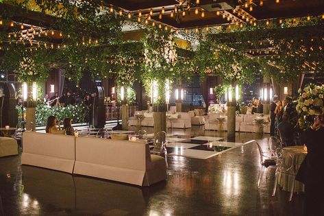 Weddings in Houston: J. Cogliandro Photography | Greenery, Reception Decor, Ivy Industrial Chic Wedding Reception, Large Wedding Venues, Couch Lounge, Lucite Chairs, Wedding Greenery, Wedding Venue Houston, Downtown Houston, Wedding Venues Texas, Wedding Reception Venues