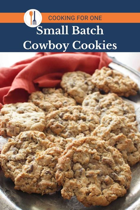 Bake up some hearty cowboy cookies today! This half batch cowboy cookie recipe gives you jumbo cookies packed with oats, chocolate, and nuts. | One Dish Kitchen Small Batch Cowboy Cookies, Cowboy Cookies Recipe, Baking Dish Recipes, Jumbo Cookies, Cowboy Cookie, Small Batch Cookie Recipe, Cowboy Cookie Recipe, Bars Cookies, Small Batch Cookies