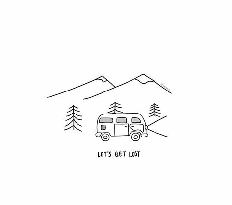 Trailer Tattoo, Roadtrip Tattoo, Camping Tattoo, Life Logo, Aesthetic Fonts, Post Quotes, Easy Doodle Art, Camper Life, Bodyweight Workout Beginner