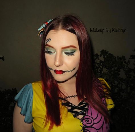 Sally From Nightmare Before Christmas Makeup, Simple Sally Makeup, Sally Makeup Nightmare Before Christmas, Sally Inspired Makeup, Sally Skellington Makeup, Sally Nightmare Before Christmas Makeup, Skellington Makeup, Sally Cosplay, Sally Makeup