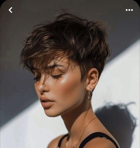 Summer Pixie Cut, Brunette Pixie, Haircut Tip, Short Hair Images, Hair Inspiration Short, Hair Haircuts, Very Short Hair, Hair Images, Short Haircut