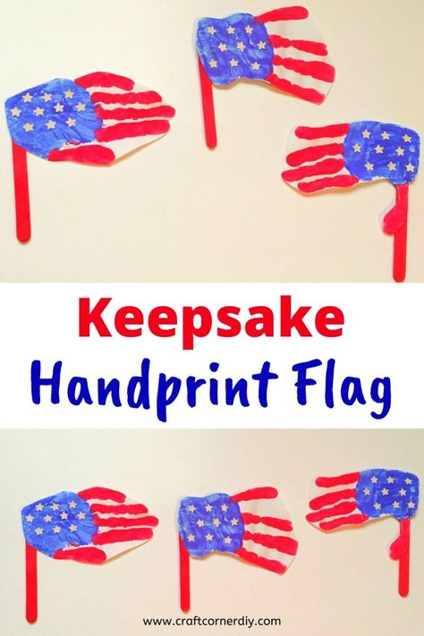 Handprint Flag Craft: Patriotic Kids Craft | Craft Corner DIY Twos Activities, Handprint Flag, American Flag Craft, 4th Of July Craft, American Flag Crafts, Class Crafts, American Flag Kids, Patriotic Kids, Fireworks Craft