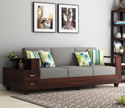 3 Seater Wooden Sofa, Wooden Sofa Set Designs, Wooden Sofa Designs, Designer Decor, Sofa Bed Design, Living Room Sofa Set, Wooden Street, Set Sofa, Wooden Sofa Set