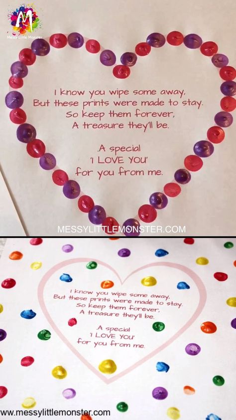 A fingerprint heart poem makes such an adorable keepsake! This easy heart craft has a printable fingerprint poem for you to download so all you need to add is painty fingerprints! #mothersdaycraftsforkids #keepsake #preschooler #toddler #mothersdaycard #prek #kidscrafts #fingerprintcraft Fingerprint Poem, Heart Poem, Papa Tag, Fingerprint Heart, Fingerprint Crafts, Grandparents Day Crafts, Easy Mother's Day Crafts, Mother's Day Projects, Heart Craft