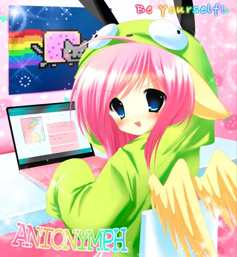 ANTONYMPH fluttershy moe 2000s animeart An Anime, Pink Hair, Laptop, Computer, Screen, Hair, Anime, Pink, Instagram