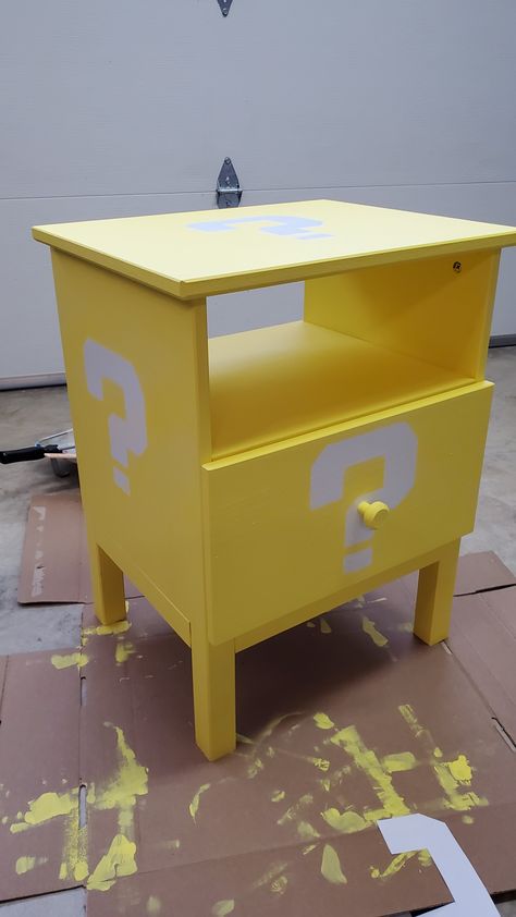 Nintendo Furniture Diy, Ikea Night Stand Hack, Ikea Night Stand, Ikea Hack Nightstand, Mario Bros Room, Super Mario Room, Ikea Cubes, Mario Room, Kid Hacks