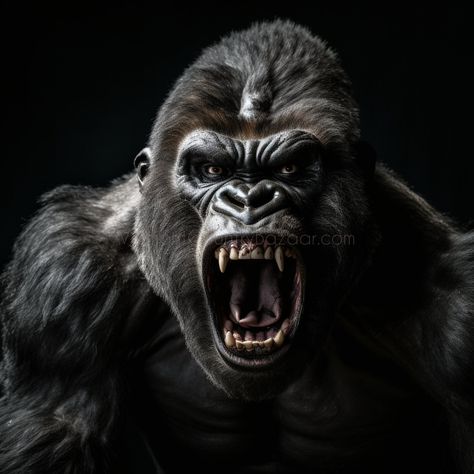 This AI-generated image of a fierce silverback gorilla roaring at the viewer is a powerful and striking representation of this iconic and endangered species. The gorilla's piercing eyes, wrinkled brow, and bared teeth convey a sense of strength, intensity, and ferocity. This image is a powerful reminder of the importance of protecting these majestic creatures and their habitats, which are increasingly threatened by human activities. Gorilla Roaring, Gorilla Gorilla, Gorillas Art, Gorilla Tattoo, Silverback Gorilla, Fierce Animals, Scary Tattoos, 3d Tattoo, Etsy Art Prints