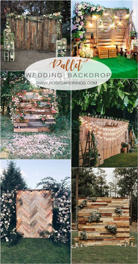 20 Vintage Engagement Rings from considerthewldflwrs Pallet Furniture Outdoor Wedding, Wooden Pallet Party Decor, Decorate Fence For Wedding, Wedding Photo Stand Ideas, Outside Wedding Backdrop, Wedding Selfie Station Backdrop, Wood Wall Wedding Backdrop, Pallet Projects For Wedding, Rustic Wedding Decor Simple