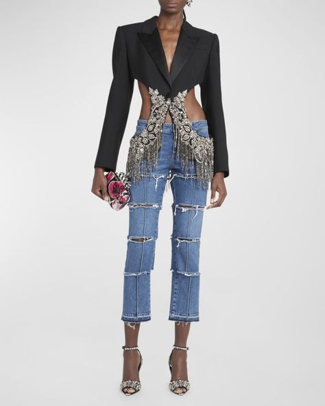 Alexander Mcqueen Outfit, Cutout Blazer, Alexander Mcqueen Blazer, Diy Denim Skirt, Alexander Mcqueen Jacket, Embellished Blazer, Beaded Embellishments, Nana Osaki, Diy Denim