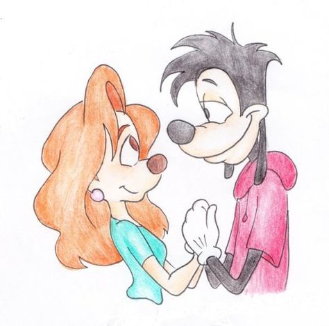 Max And Roxanne Drawing, Max And Roxanne, Chest Tattoo Stencils, Perfect For Each Other, Disney Ships, Looking At Each Other, Disney Fanart, Simple Painting, Goofy Movie