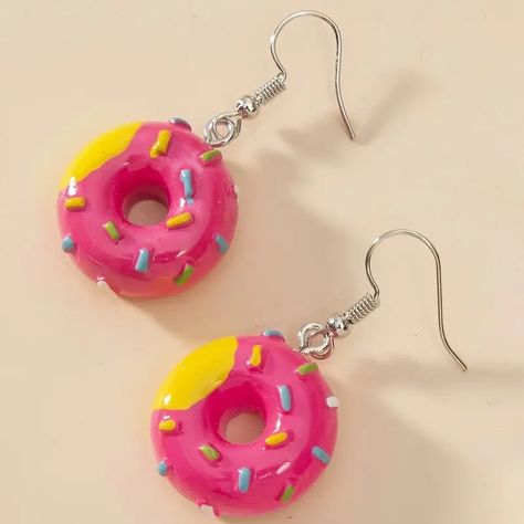 Cute Doughnut, Donut Earrings, Colorful Donuts, Donuts Earrings, Pink Donuts, Cute Rose, Rainbow Sprinkles, Fish Hook Earrings, Drop Dangle Earrings