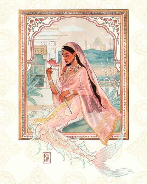 “The Siren of Agra” Mughal Empire Mermaid for #historicalmermay hosted by @chloe.z.arts I’m happy to finally be able to share this… | Instagram Ancient Indian Paintings, Illustration Stationery, Mughal Art Paintings, Indian Illustration, Ancient Paintings, Mughal Empire, Z Arts, Indian Paintings, Design Posters