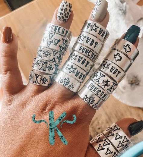 Weatern Rings, Stamped Rings Ideas, Wrstern Rings, Stamped Jewelry Ideas Western, Western Stamped Rings, Stamped Rings Ideas Western, Western Stamped Jewelry, Metal Stamp Rings, Western Metal Stamped Jewelry