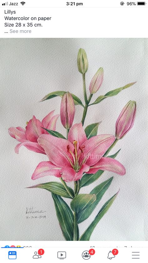 Watercolor Lillies, Watercolour Lily, Orange Lilly, Lily Watercolor, Easter Paintings, Rose Sketch, Easy Flower Painting, Garden Rock Art, Canvas Art Decor