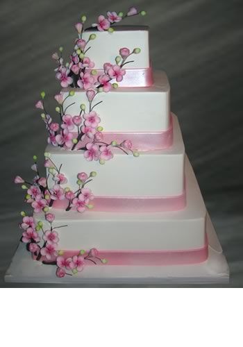 pink pink pink Cherry Blossom Wedding Cake, Unusual Wedding Cakes, Cherry Blossom Cake, Types Of Wedding Cakes, Spring Wedding Cake, Square Wedding Cakes, Cherry Blossom Wedding, Unusual Weddings, Gateaux Cake