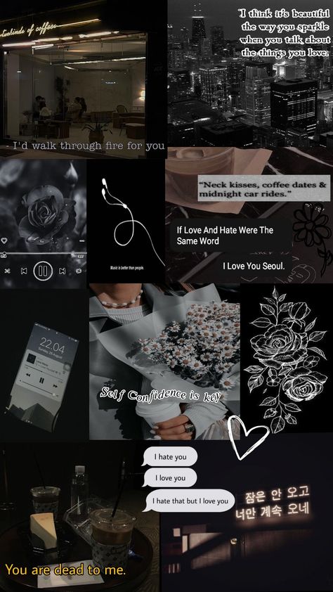 Aesthetic Black wallpaper Black Academia Aesthetic Wallpaper, Black Collage Wallpaper Aesthetic, Collage Wallpapers Iphone, Black Aesthetic Wallpaper Books, Black Wallpaper Asthetics, Black Aesthetic Wallpaper Music, Dark Romance Wallpapers Aesthetic, Random Wallpaper Iphone, Tomboy Wallpaper Aesthetic