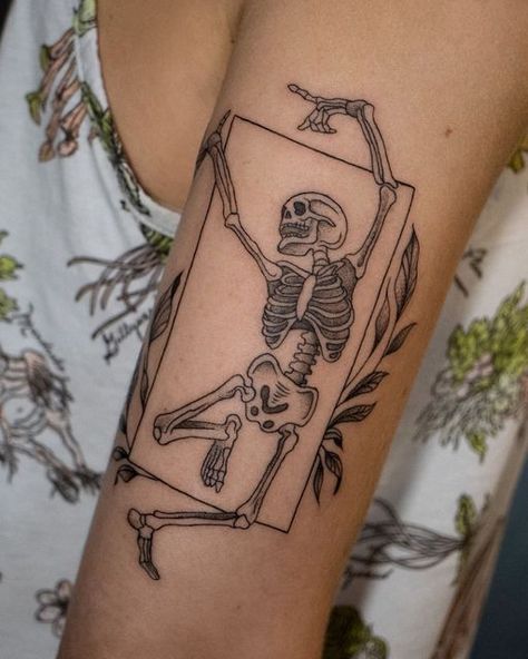 Octopus Tattoo Sleeve, Dance Tattoo, Skeleton Tattoo, Christmas Tattoo, Skeleton Tattoos, Dancing Skeletons, Female Tattoo Artists, Dancing Skeleton, Stomach Tattoos