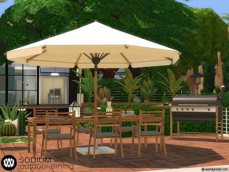 wondymoon's Sodium Outdoor Dining Sims 4 Outdoor Dining, Poolside Lounge, Modern Outdoor Dining, Bbq Set, Outdoor Tables And Chairs, Outside Patio, Cafe Tables, Garden Set, Outdoor Bbq