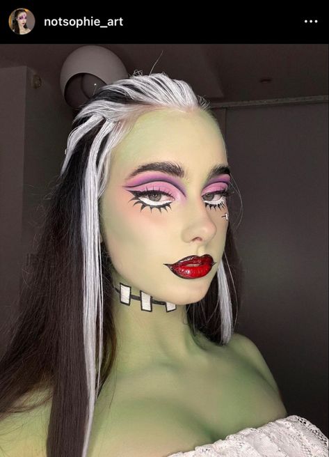 #frankiestein #monsterhigh #halloweenmakeup #makeup #frankenstein Miss Frankenstein Costume, Glam Bride Of Frankenstein Makeup, Monster High Makeup Frankie, Frankie Stein Cosplay Aesthetic, Women Frankenstein Costume, Cute Frankenstein Costume, Mrs Frankenstein Makeup, Lady Frankenstein Makeup, Frankenstein Women Costume