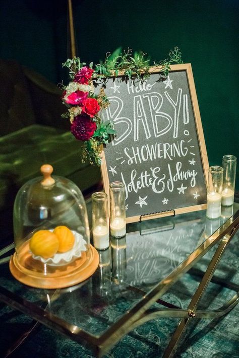 Chalkboard sign with floral garland from a Modern Rustic Baby Shower on Kara's Party Ideas | KarasPartyIdeas.com (4) Baby Shower Ideas Jungle Theme, Baby Shower Chalkboard Sign, Shower Chalkboard Sign, Baby Shower Chalkboard, Classy Baby Shower, Baby Shower Sign, Baby Shower Decorations For Boys, Shower Inspiration