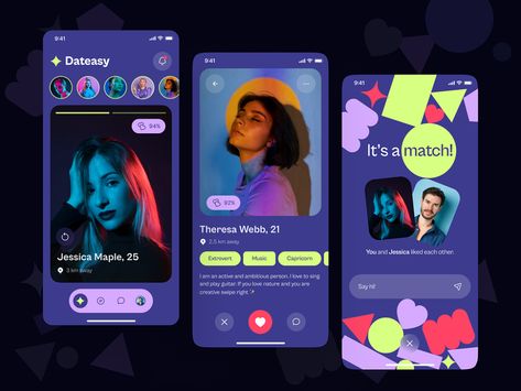 Dating Mobile App Design Concept by Ronas IT | UI/UX Team on Dribbble Dating App Branding, Dating App Ui Design, Modern App Design, Dating App Design, Mobile Site Design, Profile App, Social App Design, Ux Design Mobile, Fun First Dates