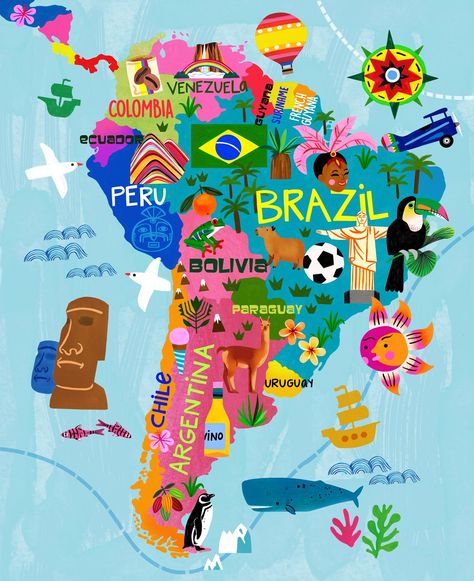 Map of South America by Emma Jayne

#iloveillustrators #childrens_illustration #best_of_illustrations #nonfictionforkids #southamerica #southamericamap #maps #map #mapdesign #illustratedmap #childrensillustration #surfacedesigner #moreillustrations America Map Illustration, Map Of South America, South America Map, Illustrated Maps, Maps For Kids, America Map, Illustrated Map, Map Design, Childrens Illustrations