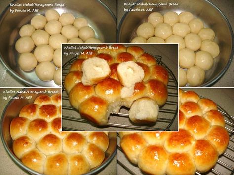 Khaliat Nahal/Honeycomb Bread - Step by Step - Fauzia’s Kitchen Fun Kiri Cheese, Honeycomb Bread, Spoon Butter, Arab Food, Arabic Bread, Honey Bread, Hot Bread, Biscuit Recipes, Powder Sugar