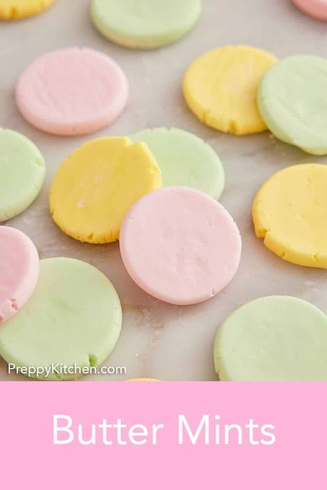 Remember Butter Mints—those little pastel candies that melt in your mouth with buttery sweetness and just a hint of mint? Learn how to make these old-fashioned dinner mints from scratch using just 6 simple ingredients you probably already have on hand. Buttermints Recipe, Edible Essential Oils, Tea Party Sandwiches, Homemade Fudge Recipes, Dinner Mints, Butter Mints, Party Sandwiches, Candy Recipe, Mint Recipes