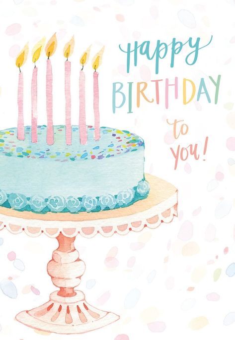 Birthday Cake Cards, Cake On Stand, Turquoise Birthday, Happy Birthday Cute, Happy Birthday Girl, Happy Birthday Illustration, Birthday Greetings Friend, Happy Birthday Art, Happy Birthday Beautiful