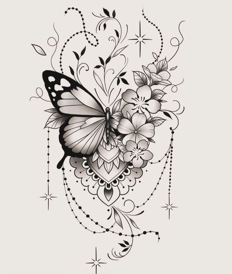 Butterfly With Flowers, Butterfly Tattoos Images, Disney Sleeve Tattoos, Butterfly With Flowers Tattoo, Horse Tattoo Design, Unique Butterfly Tattoos, Magic Runes, Cute Hand Tattoos, Boho Tattoos