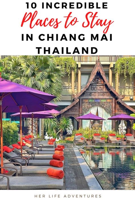 These unique places to stay in Chiang Mai, Thailand are perfect ranging from luxury poolside rooms to Vegan resorts, there's something for everyone! #thailand #chiangmai #travel via @herlifeadventures Luxury Poolside, Thailand Resorts, Thailand Places, Chiang Mai Travel, Thailand Shopping, Thailand Destinations, Thailand Tourist, Chiang Mai Hotel, Eco Lodges