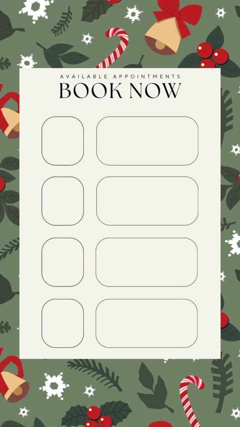 Christmas booking appointment Template Appointment Template, Teddy Bear Images, Appointments Available, Hair Appointment, Instagram Ideas Post, Appointment Book, Christmas Templates, Dog Names, Christmas