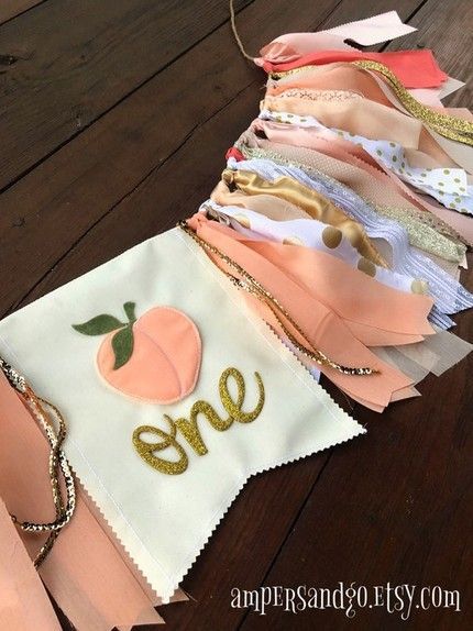 Sweet As A Peach Birthday, Peach Birthday, Sweet As A Peach, Peach Party, Rag Garland, Birthday Bunting, First Birthday Party Themes, First Birthday Themes