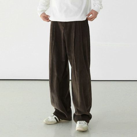 OH Corduroy Bootcut Lined Pants • Discover Trending Men's Fashion From Asia • Collection: OH Atelier . . #koreanfashion #streetwear #outfitidea #styleinspo #mensfashion Korean Men Clothing, Corduroy Outfit, Mens Trousers Casual, Lined Pants, 150 Lbs, 110 Lbs, 90s Streetwear, Brown Corduroy, Straight Trousers