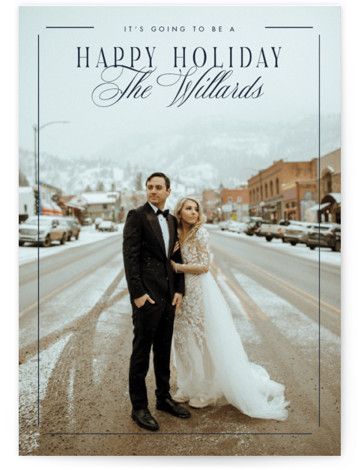 A unique holiday photo card for new couples recently married or engaged to be married. Christmas Engagement Photos, Christmas Holiday Photos, Christmas Engagement, Married Christmas, Holiday Postcards, Christmas Postcard, Holiday Wedding, Holiday Photo Cards, Photo Card