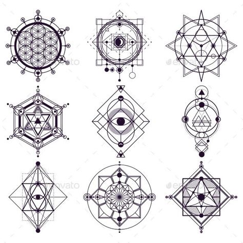 Sacred Geometry Abstract Symbols, Esoteric Vector Abstract Symbols, Geometry Symbols, Mystic Symbols, Geometry Abstract, Sacred Geometry Patterns, Sacred Geometry Symbols, Sacred Geometry Tattoo, Metatron's Cube, Geometry Tattoo