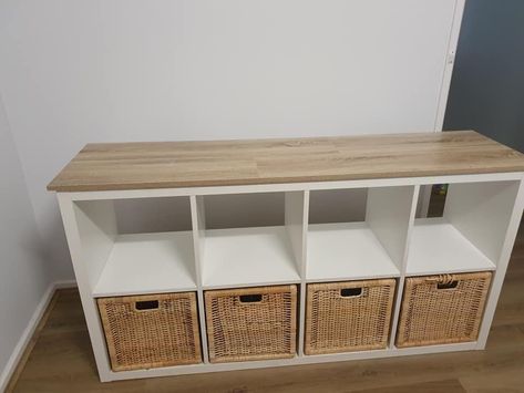 $8 Bunnings buy transforms plain Ikea cube: 'So much nicer!' Ikea Cube, Ikea Storage Cubes, Ikea Cubes, Koti Diy, Kitchen Island Ikea Hack, Cube Shelves, Kallax Ikea, Ikea Storage, Diy Dollhouse Furniture Easy