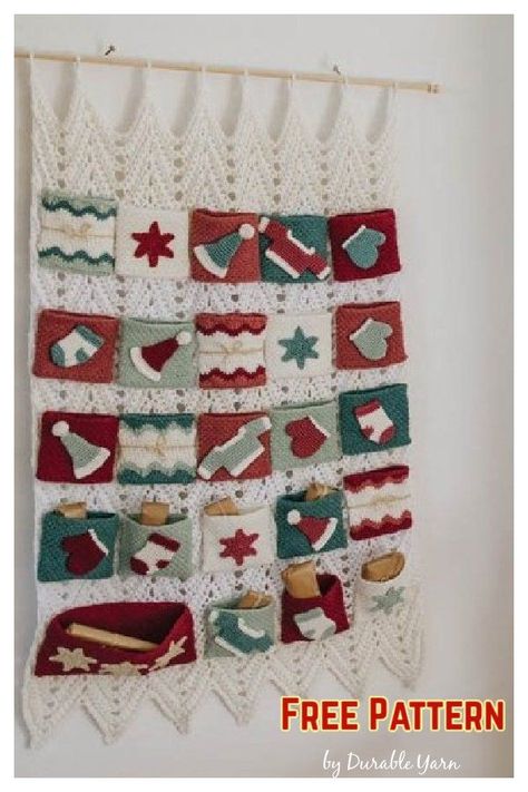 Crochet Advent Calendar Pattern, Advent Calendar Crochet, Crochet Advent Calendar, Advent Calendar Pattern, Holiday Crochet Patterns, Christmas Knitting Patterns Free, Christmas Calendar, Countdown Calendar, Crochet Christmas Decorations