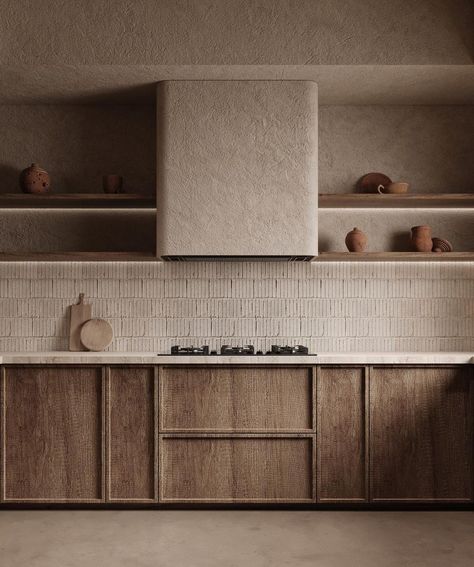 Wabi Sabi Kitchen, Earthy Kitchen, Japandi Kitchen, Wabi Sabi Interior, Japandi Interior, Kitchen Inspiration Design, Kitchen Style, Kitchen Backsplash, 인테리어 디자인