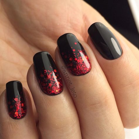 Ambre Black And Red Nail, Black And Red Nails Glitter, Red Black Dip Nails, Red And Black Ombre Nails Glitter, Black Nails Red Glitter, Black Red Glitter Nails, Black And Red Sparkle Nails, Red Nails With Black Glitter, Black And Red Dip Nails