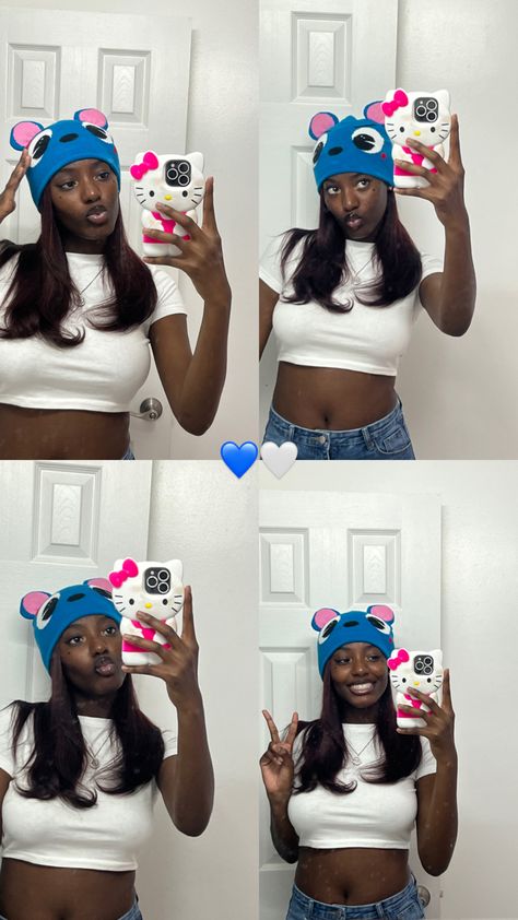 Cute Beanie Aesthetic, Cute Beanie Hat, One Size Fits Most, Beanies On Black Women, Beanie Pics, Baddie Outfits With Beanies, Baddie Beanie Outfit, Wigs Highlights, Beanie Baddie, Lifestyle Jewelry