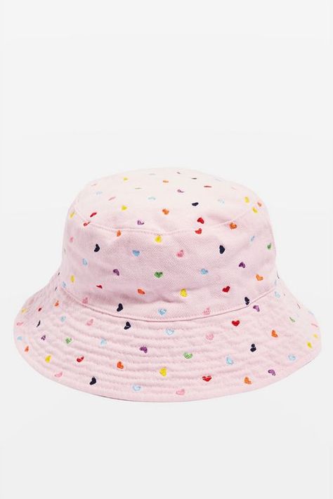 Mini Hearts Embroidered Bucket Hat - New In Fashion - New In - Topshop Bucket Hat Inspo, Bucket Hat Ideas, Cute Bucket Hats, Pola Topi, Bucket Hat Outfit, Bucket Hat Fashion, Embroidered Bucket Hat, Hat Storage, Diy Vetement