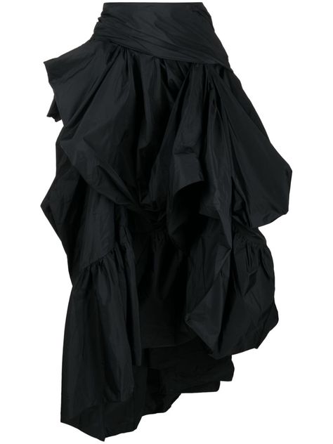 Find ERDEM Asymmetric Tiered Maxi Skirt on Editorialist. black taffeta draped design high-waisted tiered skirt peplum waist concealed side zip fastening asymmetric hem calf-length Long Skort, Tiered Maxi Skirt, Stylish Skirts, Bubble Skirt, Asymmetrical Skirt, Fashion Design Clothes, Skirt Design, Tiered Skirt, Skirt Pattern