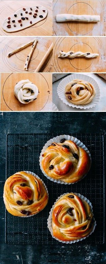 Cinnamon Raisin Buns (Using Milk Bread dough) Raisin Buns, Cheesecake Muffin, Kuih Lapis, Breakfast Baking, Resepi Biskut, Bread Shaping, Buns Recipe, Milk Bread, Cinnamon Raisin