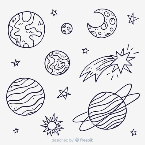 Collection of hand drawn planet in doodl... | Free Vector #Freepik #freevector #design #hand #sun #hand-drawn Book Doodles, Planet Vector, Planet Icon, Planet Drawing, Space Icons, Hand Doodles, Cabin In The Mountains, Sun And Earth, Doodle Style