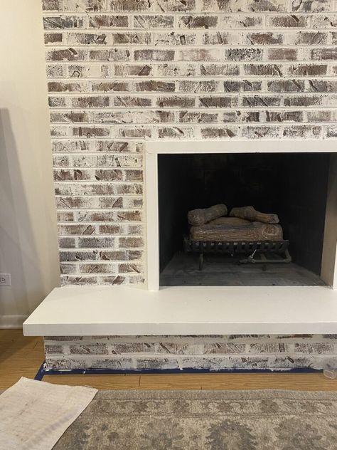 Revitalizing a 1960s Brick Fireplace: From Dark   Dated to Light   Bright | Aberle Design Co. Mid Century Fireplace, 1920 House, White Wash Brick Fireplace, Fireplace Trim, Red Brick Fireplaces, White Brick Fireplace, Painted Brick Fireplace, Painted Brick Fireplaces, Fireplace Doors