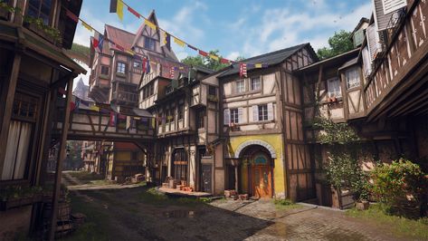 ArtStation - Medieval Village - Unreal Engine 4, Kim Se Hun Game Art Environment, Bush Plant, Medieval Village, Tudor House, Unreal Engine, The Witch, Post Lights, Interesting Articles, Mendoza